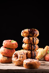 Doughnuts covered with choccolate sauce