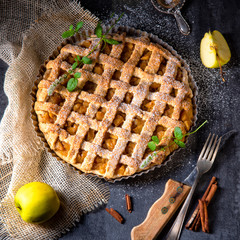 Tasty Apple pie with lattice upper crust