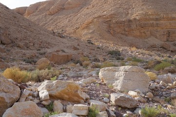 Red Canyon near Eilat in South Israel, Nahal Shani in last sunset light
