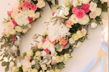 Floral decoration on the wedding in restaurant