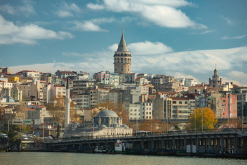 Fototapeta na wymiar Galata Tower from sea in Istanbul Turkey