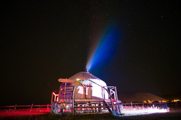 The dome house under the starry night sky