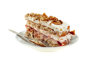Pie of delicious cake with apple and whipped cream filling