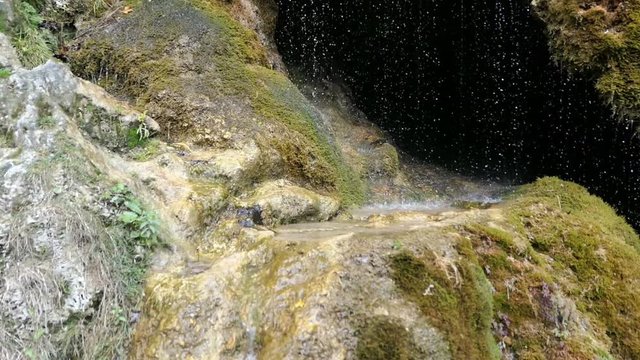 Travertine waterfall Dreinmuehlen (engl. three mills) at Nohn in  Vulkan Eifel region (Germany)