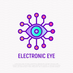 Electronic eye thin line icon, Cyber eye. Modern vector illustration.