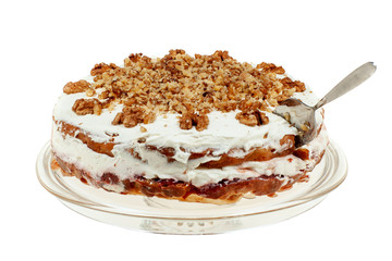 Delicious cake with apple and whipped cream filling
