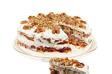 Delicious cake with apple and whipped cream filling
