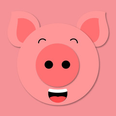 Obraz premium LOL emoji. Pig muzzle close up. Funny and cute pig face in cartoon style. 3d paper art. Vector. Pig icon.