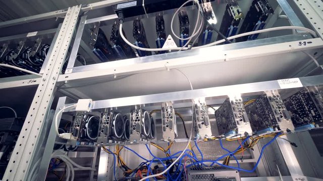 Bitcoin, Ether, Ripple mining process. Cryptocurrencies digital money creation.