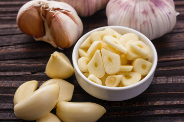 fragrant garlic on a wooden rustic background