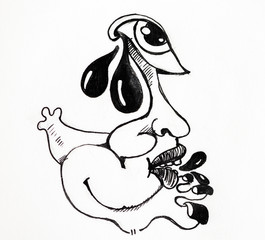 Hand drawing tattoo using black ink on paper. Concept for Bad talk always give bad story for life that can make people cry.