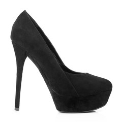 Elegant black shoe isolated on white background.

