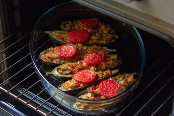 freshly cooked stuffed eggplant