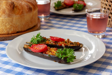 eggplant stuffed with vegetables on a plate