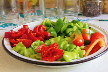 prepared for canning sweet pepper