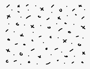 Doodle simple vector hand drawn pattern with crosses, dots and lines. Abstract outline background