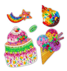 Fruit biscuit cake - basket with whipped cream, molded from plasticine