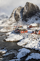 Village of red houses in Hamnoy