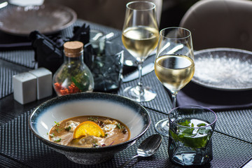 Soup in a white bowl