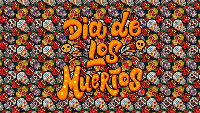 Dia de los muertos. Animated Card with background from mexican sugar skulls