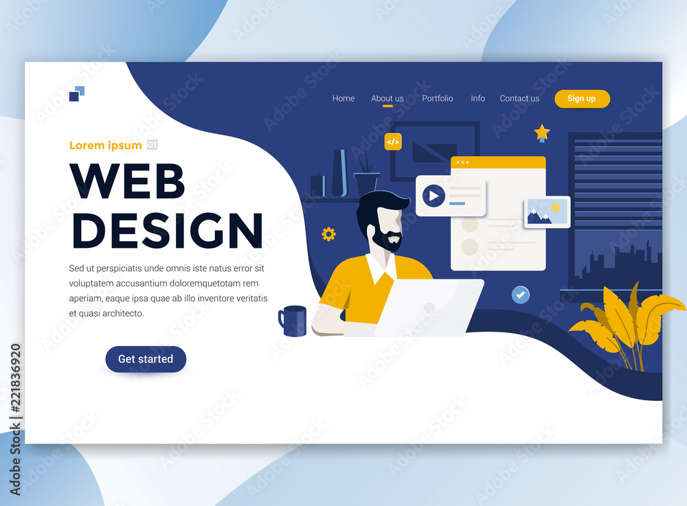 Poster flat modern design of wesite template - web design