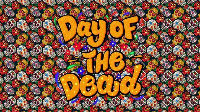Day of the dead. Animated Card with background from mexican sugar skulls