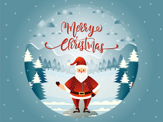 Glass ball with Santa Claus and Marry Christmas landscape.