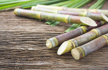Close up concept sugarcane on wood background.