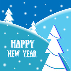 New Year's card "Happy New Year". Winter landscape, trees, snow. Illustration