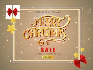 Merry Christmas sale banner with shining stars.