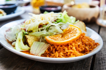 Enchilada with tomato rice, a mexican recipe