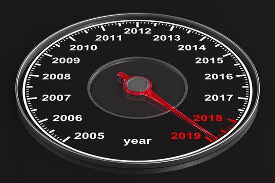 Calendar from speedometer on black background. 3D illustration