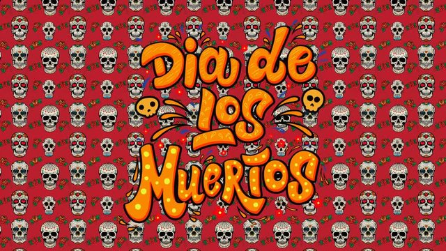 Dia de los muertos. Animated Card with background from mexican sugar skulls