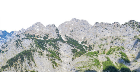 Rock mountain landscape view with blue sky and green tree