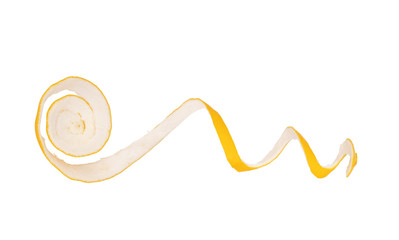 Lemon peel in spiral form on a white background