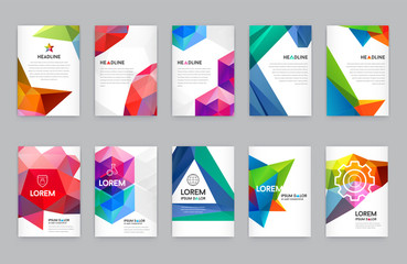 Big Set of Visual identity with letter logo elements polygonal style Letterhead and geometric triangular design style brochure cover template mockups for business with Fictitious names