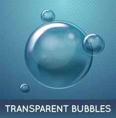 Vector Soap Water Bubbles. Transparent Isolated Realistic Design Elements. Can be used with any Background.