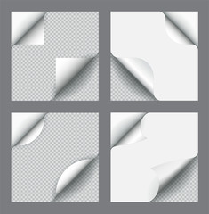Set of Vector Paper Page Curl with Shadow Isolated Transparent.