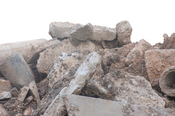 pile Soil or dirt with old cement from contruction road isolated on white background