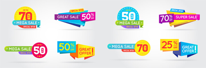 Big Set of Sale Sign Banner Poster ready for Web and Print. Vector.