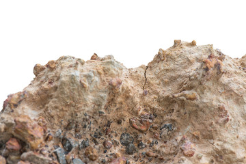 pile Soil or dirt with old cement from contruction road isolated on white background