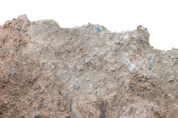 pile Soil or dirt with old cement from contruction road isolated on white background