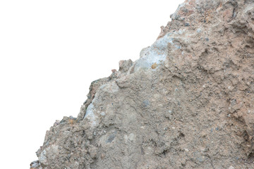 pile Soil or dirt with old cement from contruction road isolated on white background