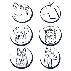 Dog head logo vector elements. Dog breed portraits isolated on white background.