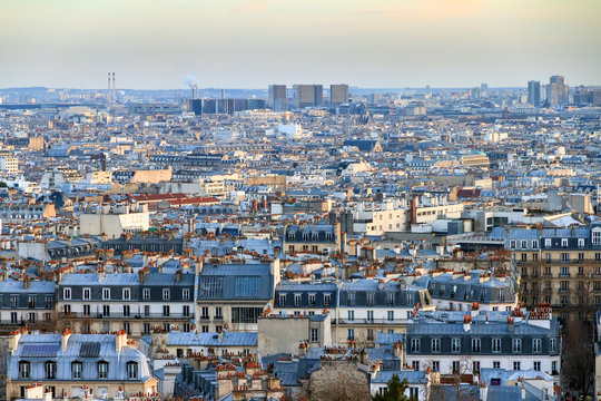 Beautiful Paris afternoon cityscape seen from Montmartre 