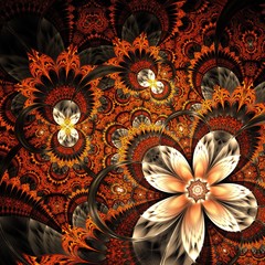 Beautiful Symmetrical fractal flower or butterfly, digital artwork for creative graphic design