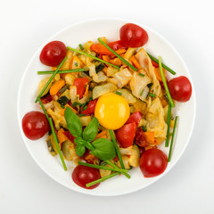 Fried Vegetable Mix with Zucchini, Sweet Pepper, Tomatoes, Onions Close Up