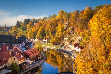 Foto op Plexiglas Historische stad Cesky Krumlov in de herfst, Bohemen, Tsjechië © JFL Photography