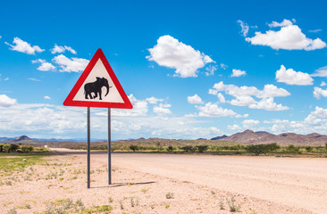 Elephants crossing road warning sign, Damaraland, Namibia