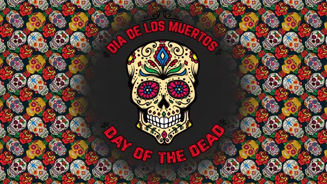 Day of the dead. Animated Card with background from mexican sugar skulls